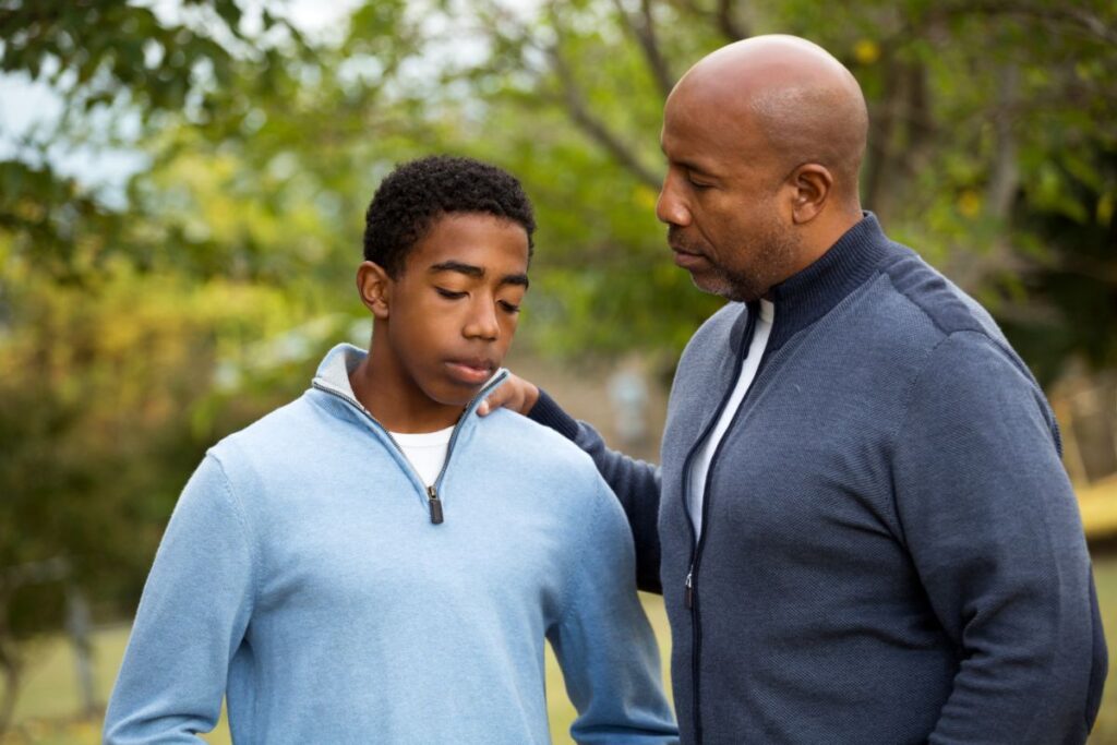 father and son talk about substance use