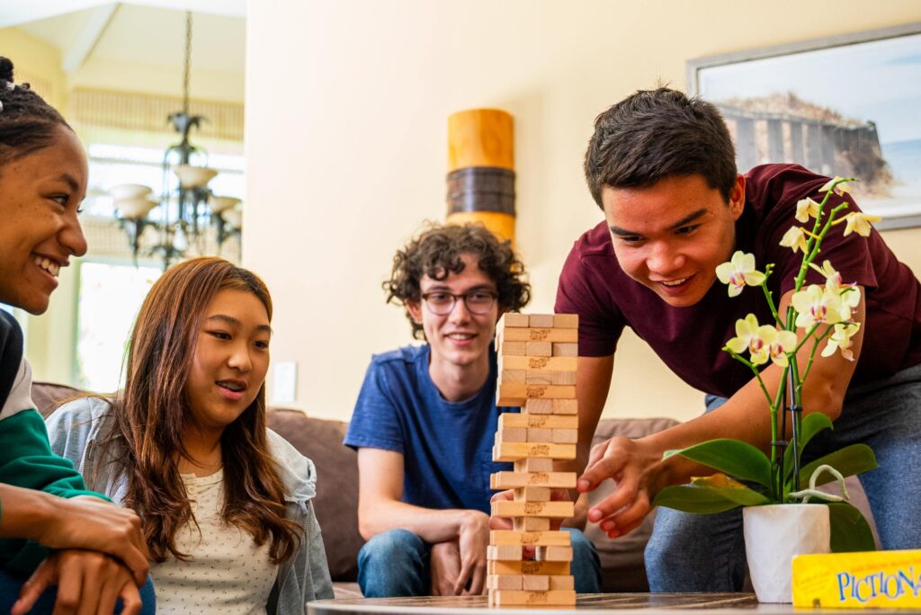teens playing board games