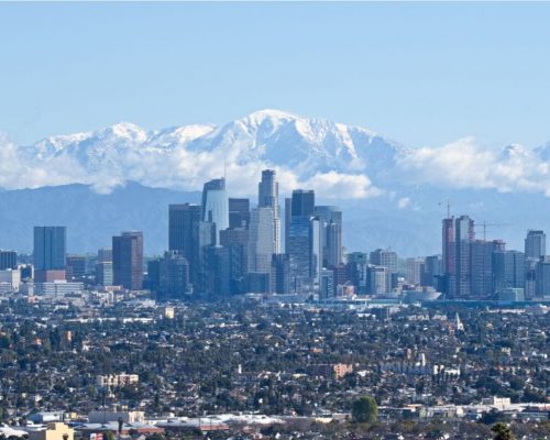 Los Angeles skyline with mountains Los Angeles skyline with mountains