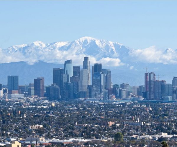 Los Angeles skyline with mountains Los Angeles skyline with mountains