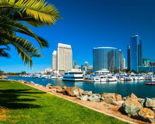 San Diego California boats and skyline San Diego California boats and skyline